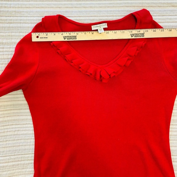Coldwater Creek Red Ruffle Neck Sweater, Size L - Picture 6 of 11